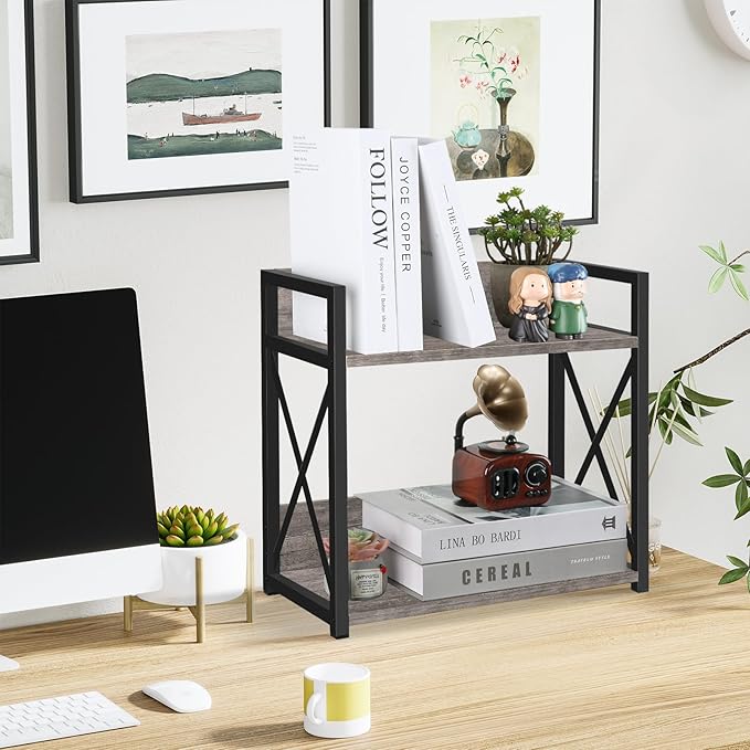 YINMIT Countertop Shelf Organizer,Coffee Bar Accessories,Spice Rack,Coffee Counter Shelf,2 Tier Coffee Organizer Station for Mugs,Cups,Cream,Syrup(Rustic Grey, Large)