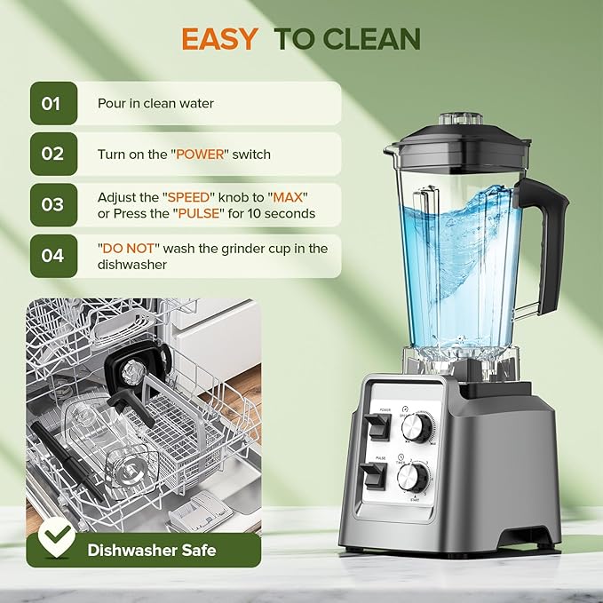 Blender, 68Oz. Countertop Blenders with 20Oz. Grinder, 28000 RPM Kitchen Blender for Smoothies, Ice Crushing, Frozen Fruits, Self-Cleaning, Speed Adjustable