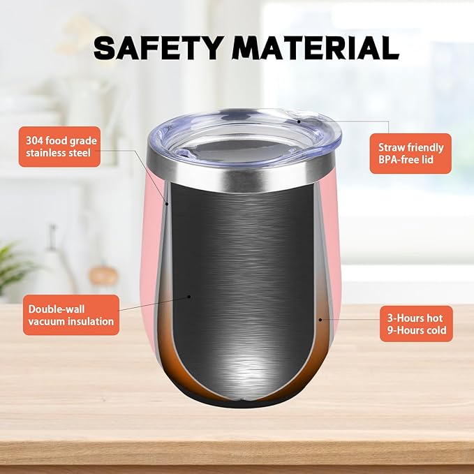 StarSpeed 12oz Wine Tumbler with lid, Stainless Steel Travel Mugs Stemless Double Wall Insulated Coffee Cup, Insulated Wine Glasses Travel Tumbler for Cold & Hot Drinks(Light Pink, 1)