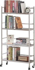 susunnus Stainless Steel Shelf,Shelves for Storage,Metal Shelf,Kitchen Garage Shelves, with Wheels,Rolling Shelves,Adjustable Height,Weight Capacity 350LB (27.6in*10.2in-4T with guardrails)