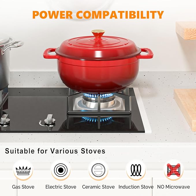 ROVSUN Enameled Cast Iron Round Dutch Oven, 6QT Pot with Lid &Dual Handles with Silicone Gloves,Oven Safe up to 500°F, Heavy-Duty Pre-Seasoned Cookware for Bread Baking, Braising, Stews, Roasting, Red