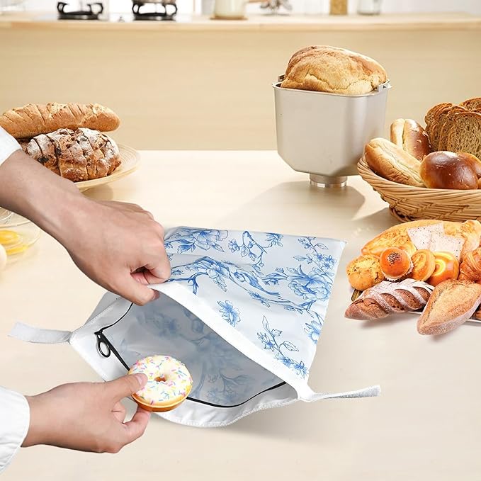 4 Pcs Reusable Beeswax Bread Bags for Homemade Bread 17" x12" Sourdough Storage Bags with Foodgrade TPU Lining Food Wraps to Keeping Fresh Loaf Fresh Freezer Baker Baking Supplies (Blue)