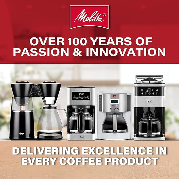 Melitta Aroma Enhance 10-Cup Drip Coffee Maker, Automatic and Programmable, 96oz Capacity with 5-Pack Coffee Filters | White