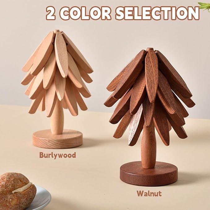 Natural Tree Trivet Set 4 Wooden Trivets and 1 Stand Like a Christmas Tree Wooden Hot Pads Heat Resistant Trivets for Kitchen Table Decor (Log-3 Piece)