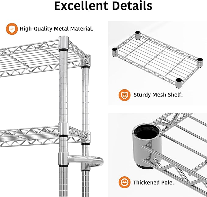 5-Tier Storage Shelves 1100 LBS Heavy Duty Metal Wire Rack Shelving with Lockable Wheels, 61" H Rolling Storage Rack for Pantry Kitchen Garage Bedroom Organization