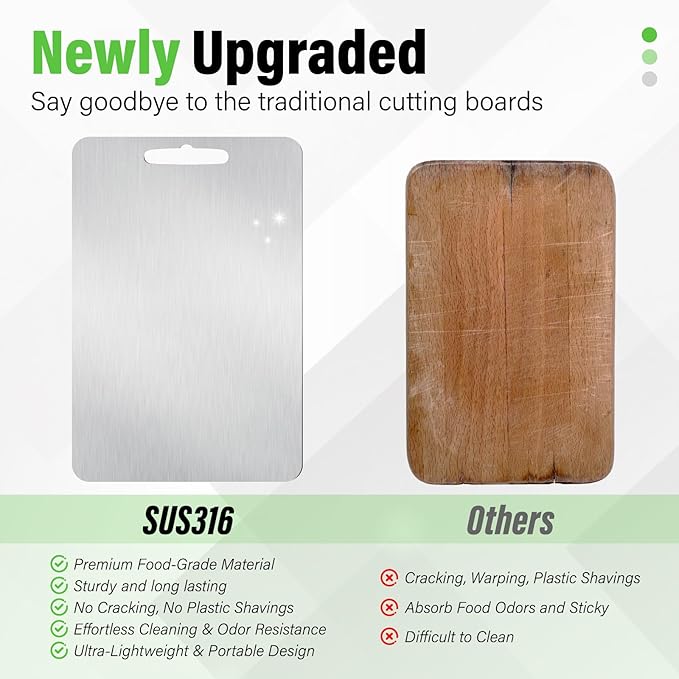 Stainless Steel Cutting Board, 3 PCS Double Sided Cutting Boards for Kitchen, SUS 316 Food-Grade Non Toxic Stainless Steel Chopping Board for Meat, Fruit and Vegetable