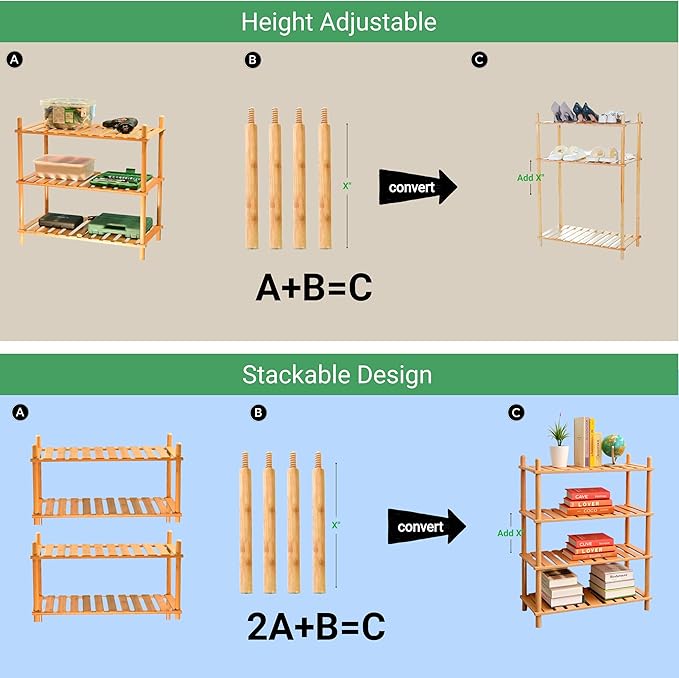 GOGOGO Expandable 3-Tier Bamboo Bathroom Shelf - 150LBS Heavy-Duty, Tool-Free Assembly, Multifunctional Storage for Bathroom/Kitchen/Office Holder Plant Flower Stand- Useful Home & Housewarming Gift