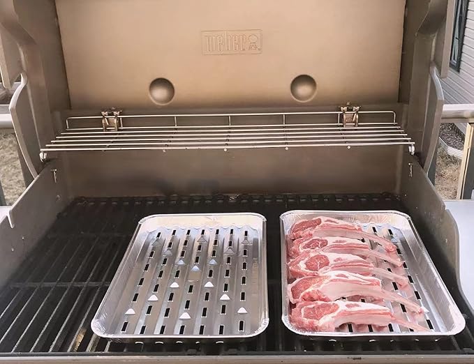 MILANGE Disposable Aluminum Grill Liner Topper with Holes 15 Pack Aluminum Foil Grill Pans (13.40 Inch) BBQ Grilling Tray Broiler Pans with Ribbed Bottom Surface