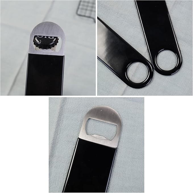 12 Pcs Flat Beer Bottle Openers, Stainless Steel Beer Openers for Party, Bar, Restaurant, Black