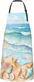 Beach Scene Apron,Oxford Fabric Adjustable Kitchen Apron with 2 Pockets,Waterproof Cooking Aprons for Men Women Mom Wife Dad,Ideal Gifts for Coffee House,Shop,Baking,BBQ,Housewarming,28x33in