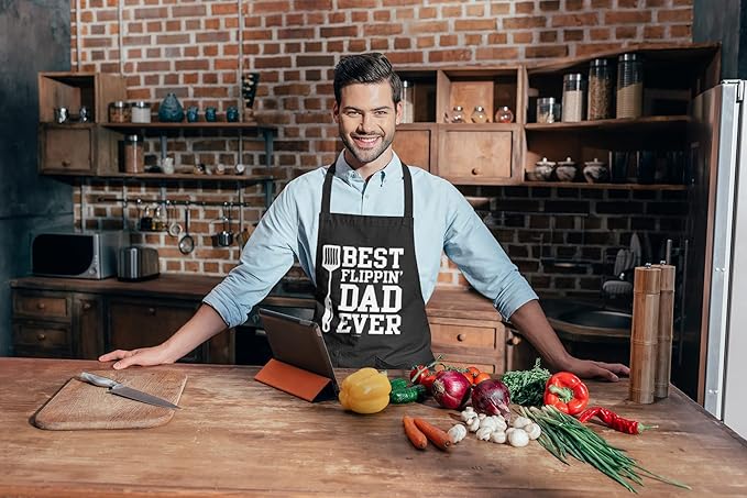 100% Cotton, Black Funny Aprons for Men, Dad, Husband - Birthday, Father’s Day Grilling Gifts for Papa, Husband.