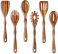 KARRYOUNG Acacia Wooden Spoons for Cooking – 6-Piece Wooden Kitchen Utensil Set with Spatula, Slotted Spoon & Pasta Fork