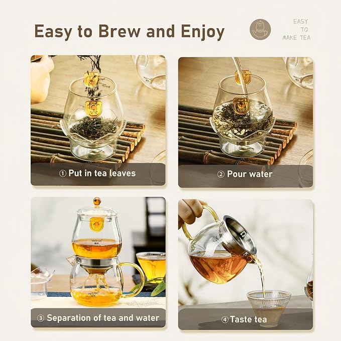 Easy to Soak Tea Pot, Total 560ml (18.94 oz) Glass Teapot with Base, Tea and Water Separation Magic Teapot for Stovetop, Home, Office or Solo Tea Drinking