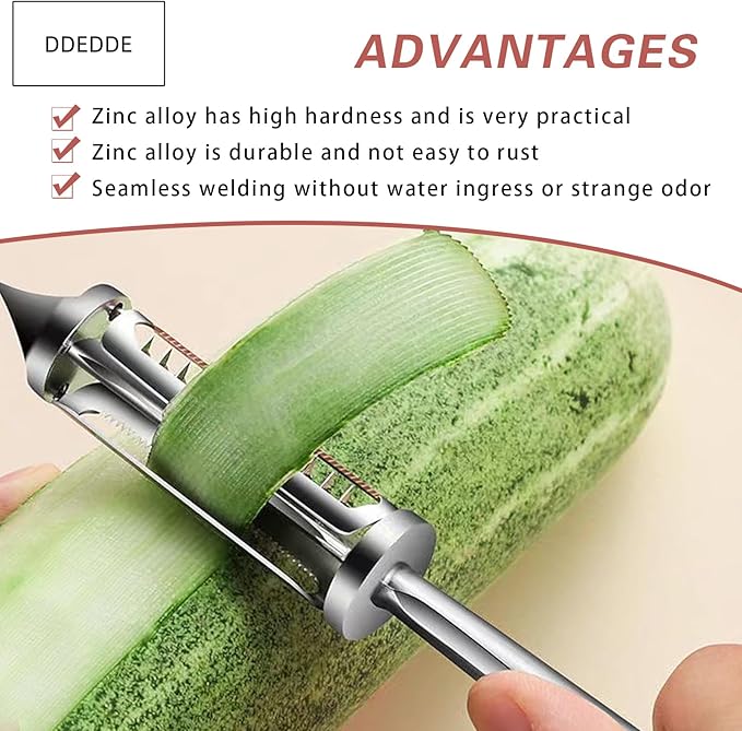 3-in-1 Multifunction Vegetable Peeler, Zinc Alloy Potato Peeler with Stainless Steel Blades, Serrated Peeler & Julienne Slicer, Comfort-Grip Handle for Fruits, Carrots, Cucumber, Kitchen Tools