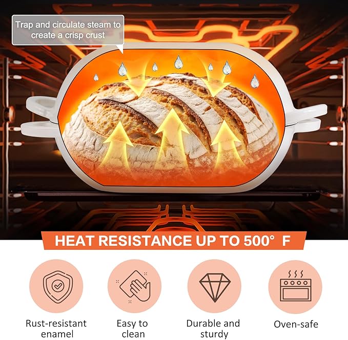 Enameled Cast Iron Sourdough Bread Oven, 5QT Loaf Cast Iron Bread Pan with Lid, Oval Dutch Oven for Homemade Bread Baking (Gradient Caramel)