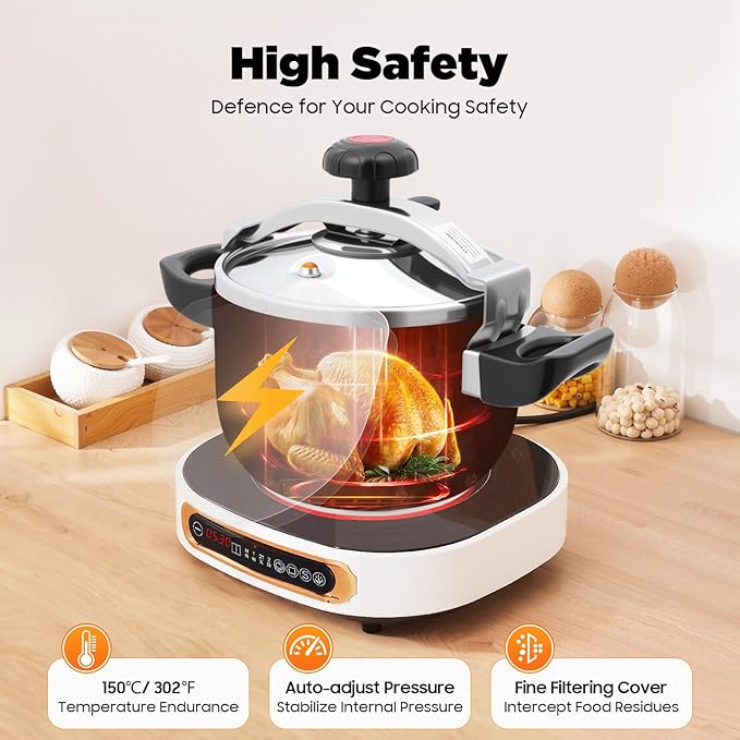 7L Stainless Steel Pressure Cooker, 60Kpa High Pressure Cooker with Safety Valve & Pressure Release, 201 Stainless Steel Cooking Pot for Induction, Gas, Electric Stoves, Home & Restaurant Use