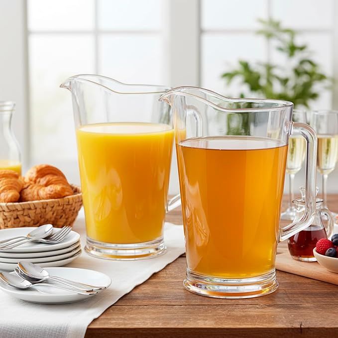 US Acrylic 64oz Bistro Clear Pitcher | Set of 2 Beer Pitchers | Reusable, BPA-free, Made in the USA, Indoor and Outdoor Pitcher Set for Water, Lemonade, Juice, Soda Pop, and Beer