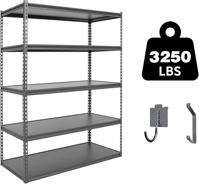 The Atlas 48" W Laminated Heavy Duty Metal Shelving Unit 3250 Lbs Boltless Garage Storage Shelves Utility Rack Shelf Warehouse Pantry Shed 48" W x 24" D x 72" H, Gray