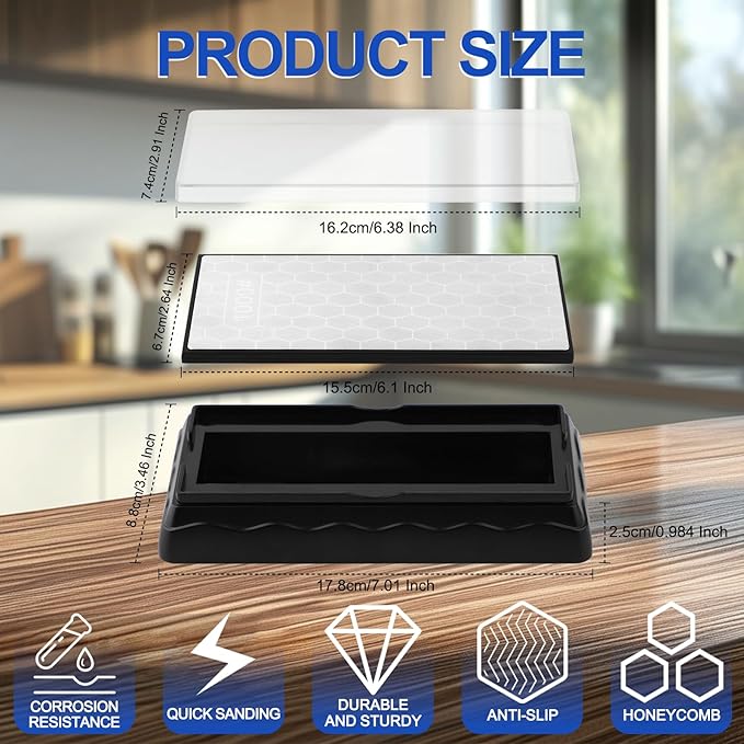 Double-sided Diamond Sharpening Stone,Knife Sharpening Stone with Extra Fine 1200/Coarse 600 Grit Diamond Plate, Storage Case with Non-Slip Base & Angle Guide(7 x 3.5 Inch)