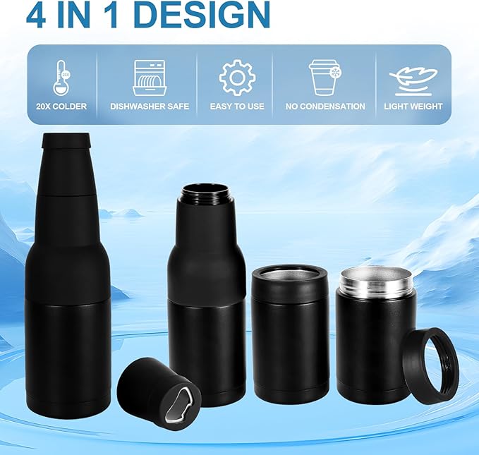 Beer Can Cooler, 12Oz Beer Bottle Cooler With Beer Opener, 3 In 1 Slim Can Cooler Insulated, Vacuum Insulated Double Walled Stainless Steel Beer Bottle Holder