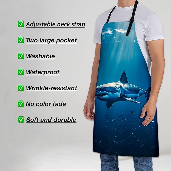 Octopus Apron for Women Men 28x33in, Kitchen Chef Aprons with 2 Pockets, Polyester, Underwater Octopus Apron