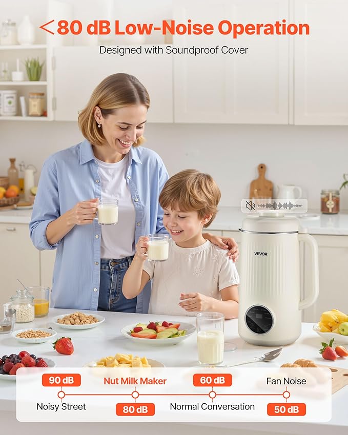 VEVOR 8-in-1 Nut Milk Maker, 41 oz Soy Milk Maker Machine with 10 Blades, for Homemade Oat, Nut, Soy, Juice, Milkshake, Rice Cereal, Plant-Based Beverages with Self-Cleaning, Boil Water, 12-Hour Delay