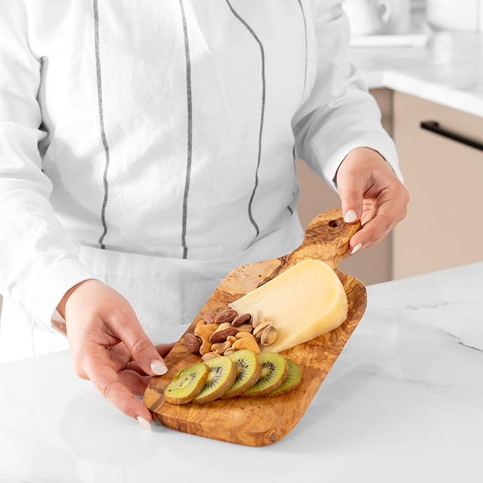 Olive Wood Cutting Board - 30cm (11.8") Handmade Chopping Board with Hanging Hole - Rustic Mediterranean Kitchen Board for Chopping, Slicing, and Serving with Natural Beeswax Finish
