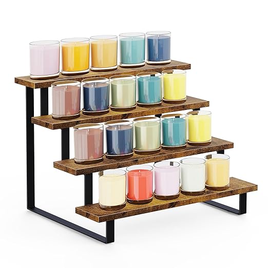 ELITEROO Wood Tiered Display Stand, 4 Tier Display Stands for Vendor Events, Retail Craft Show Display Risers, Table Top Market Display Shelf for Perfume Candles Tumbler Figures Makeup, Straight