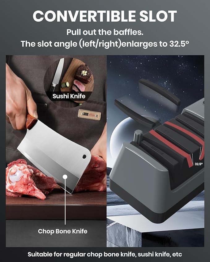 Upgrade 5 in 1 Electric Knife Sharpener with LCD Screen, 3 Rotational Speed Adjustable, 100% Diamond Abrasives, knife sharpener for Straight, Serrated, Meat Cleaver, Ceramic Knives Electric Knife