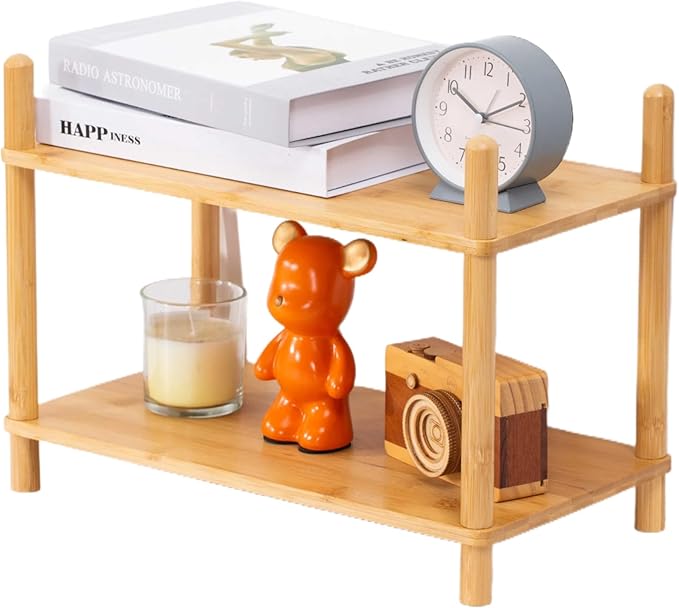 Expandable Bamboo Desktop Organizer Shelf Kitchen Cabinet and Counter Riser Display Shelf for Top of Desk Home Office Bathroom Coffee Table Display Stand- Useful Home & Housewarming Gift
