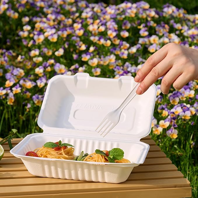 JOLLY CHEF Clamshell Take Out Food Containers, [9 * 6" 75-Pack] To Go Containers Disposable, Sugarcane To Go Boxes for Salad,Lunch