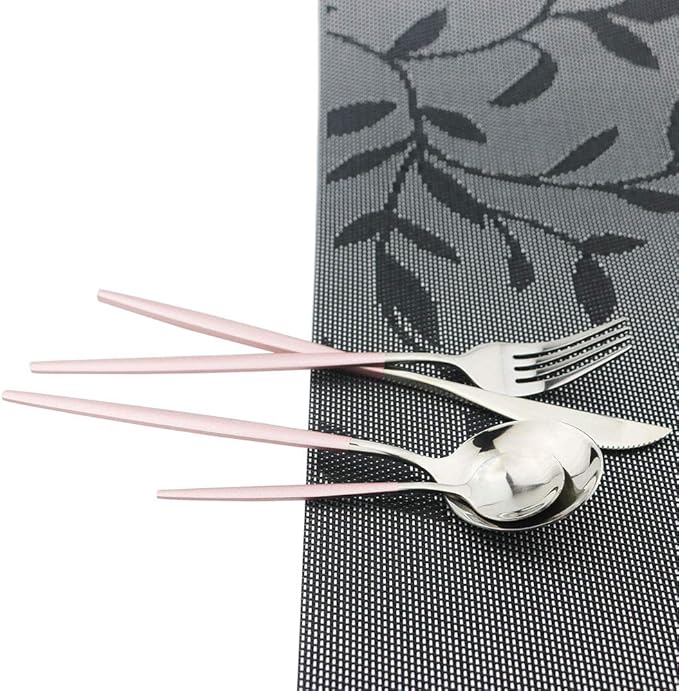 Pink Silver Silverware Set, JASHII 20-Piece Stainless Steel Satin Finish Flatware Set, Kitchen Utensil Set, Mirror Polished Tableware Cutlery Set for Home and Restaurant, Dishwasher Safe