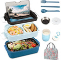 Adult Bento Lunch Box Kit, Bento Boxes Portable Lunch Box, Adult Bento Box with Lunch Bag, Bento Lunch Containers for Women, 1200ml Large Capacity Lunchbox BPA-Free(Blue Metal)