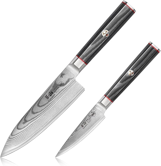 Cangshan YARI Series X-7 Damascus Steel Starter Knife Set With Ash Wood Box (2-Piece)