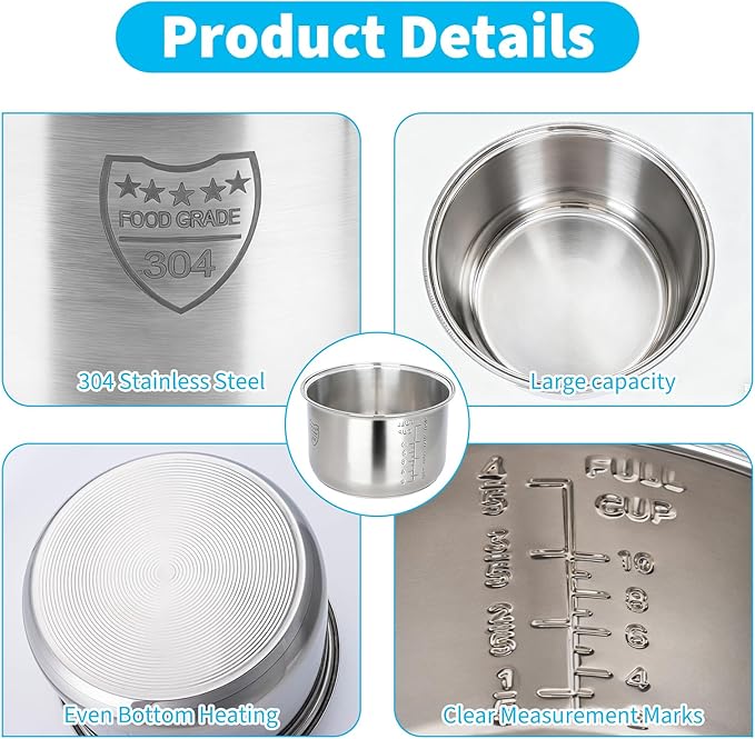 Rice Cooker 10 Cup Inner Pot Compatible with Tiger JBV-A18U,Non-Stick 304 Stainless Steel,Rice Cooker Rplacement Pot,Dishwasher Safe