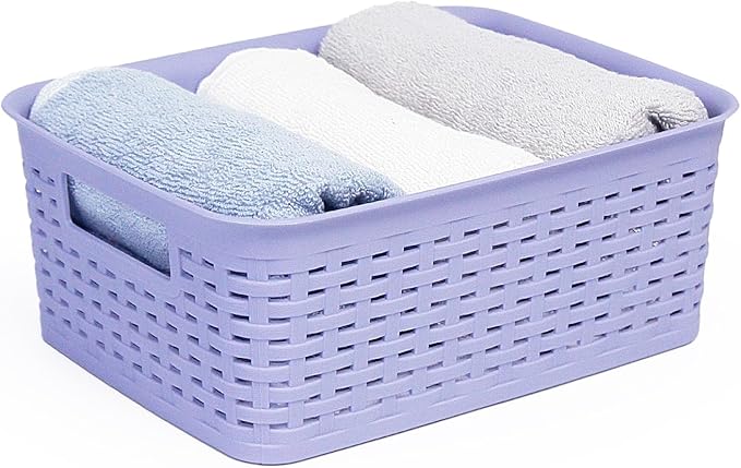 Plastic Storage Baskets for Cabinets, Household Pantry Organization with Handle,Organizer Bins for Room,Bathrooms,Under-Sink,Kitchen (Purple, S-3PACK)