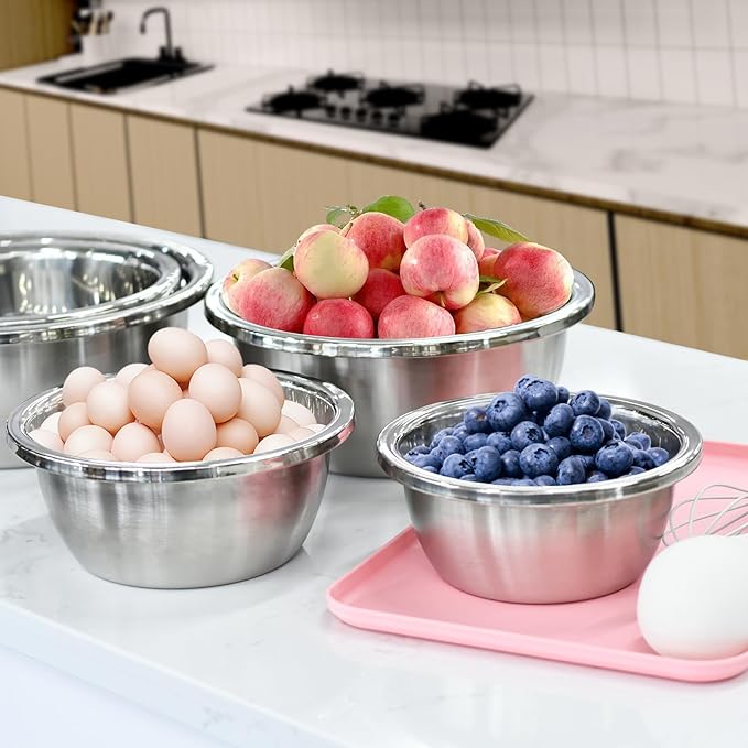 Stainless Steel Mixing Bowls-6 Piece Metal Meal Prep Bowls, Nesting Bowls for Easy Storage,Great for Cooking, Baking, Salad