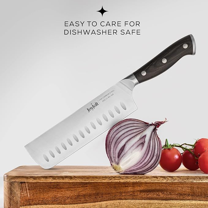 JoyJolt 7” Nakiri Knife. High Carbon x50 German Steel Kitchen Knife – Magnetic Gift Boxed Japanese Knife.