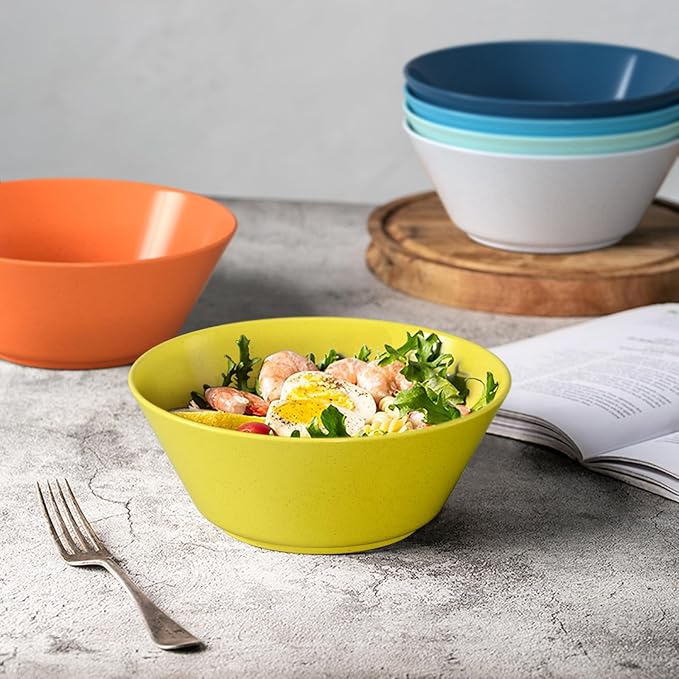 Homestockplus 50 Oz Wheat Straw Bowls Set of 6 - Unbreakable, Stackable & Microwave Safe, Multicolor Large Cereal Bowls for Oatmeal, Soup, Ramen, Salad, Popcorn, etc. Safe for Kids & Family