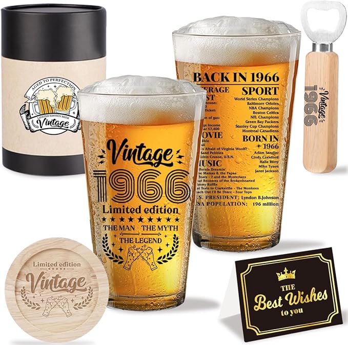 Funny 60th Birthday Gifts for Men 60 Year Old Birthday Gifts for Vintage 1966 Beer Drinking Glass Happy Anniversary 60th Birthday Party Supplies Decorations Gifts - 2026