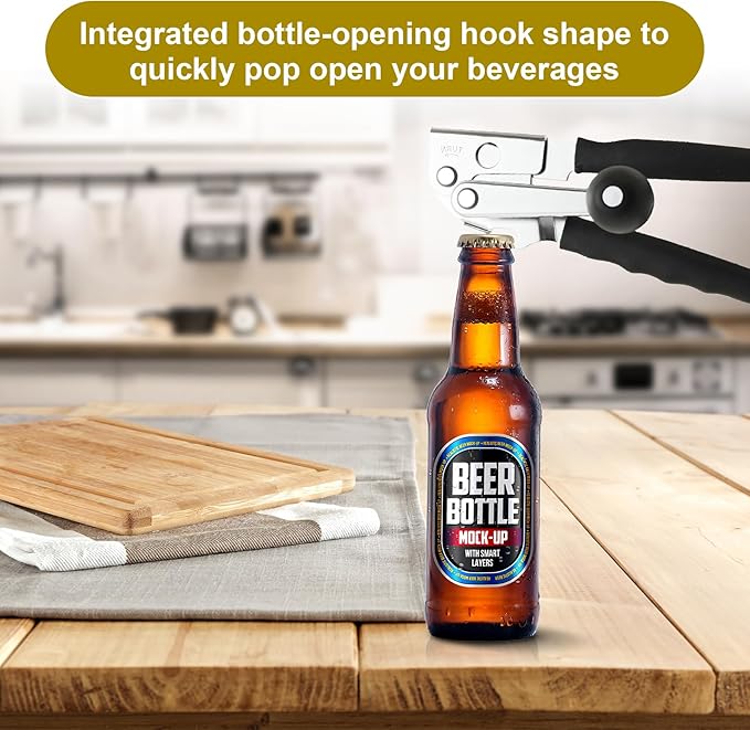 Commercial Can Opener, Stainless Steel Heavy Duty Manual Hand Crank Can Opener, with Comfortable Ergonomic Design Extra-long Handles, Large Handheld Smooth Can Open Easy for Big Cans, Black