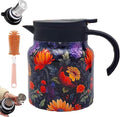 Vintage Floral Pattern Teapot – Built-In Infuser, 800ML/1000ML Heatproof Stainless Steel Teapot with Lid for Hot Drinks (Orange, 1000ml-Plastic handle)