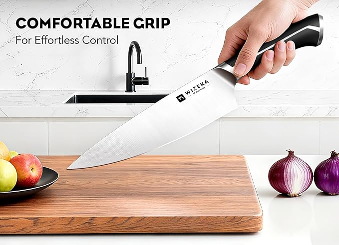 WIZEKA 15-Piece knife set, High Carbon Stainless Steel Kitchen Knife Set, Ultra Sharp Knife Block Set with Sharpener, Black, Crown Series