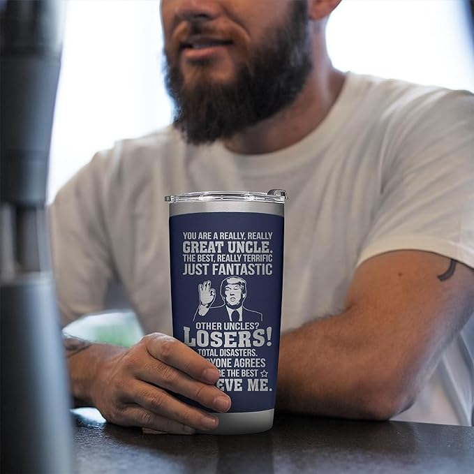 Gifts for Uncle on Christmas from Niece - Funcle Great Tumbler for Fathers Day, Christmas, Birthday - Great Uncle Birthday Insulated Stainless Steel Cup 20oz, Navy