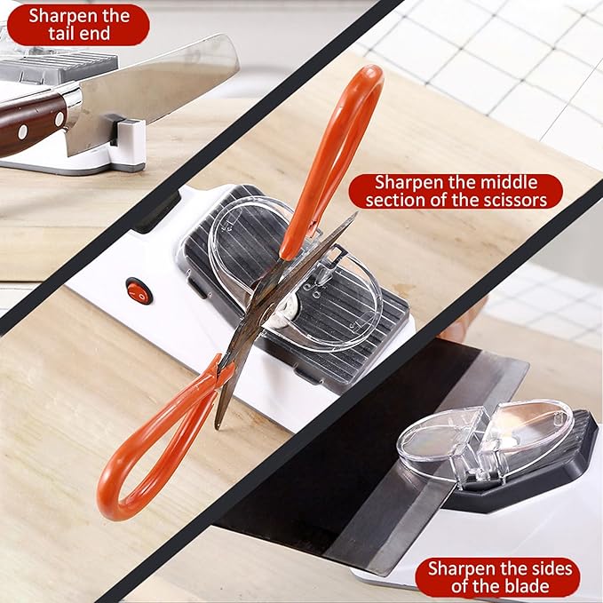 Sharp Pro, Besyner USB Electric Knife Sharpener for Kitchen Knives, Double Sided Knife Sharpener, Quick Sharpening & Polishing, Stable Non-Slip Base with Replacement Grinding Tools (1)