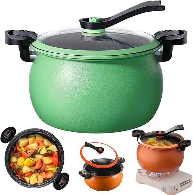 Multifunctional Large Capacity Non-stick Pressure Cooker, 8 Qt Micro Pressure Cooker with Anti-Scalding Handle & Visual Glass Lid for Family Meals, Soups, Stews (Green)