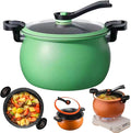 Multifunctional Large Capacity Non-stick Pressure Cooker, 8 Qt Micro Pressure Cooker with Anti-Scalding Handle & Visual Glass Lid for Family Meals, Soups, Stews (Green)