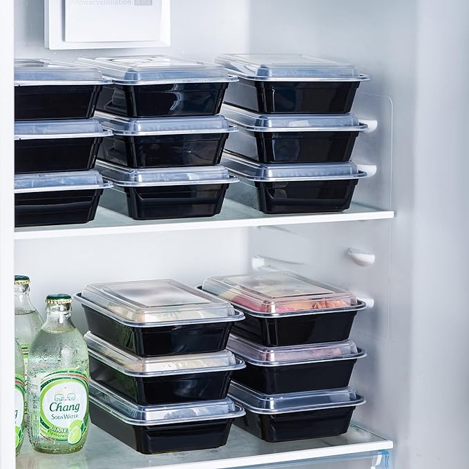 24 oz Meal Prep Containers With Lids Reusable 50 Pack Extra-thick Plastic Food Storage Black Disposable To Go Lunch Box BPA Free Stackable Microwave Dishwasher Freezer Safe (Formerly FULING)