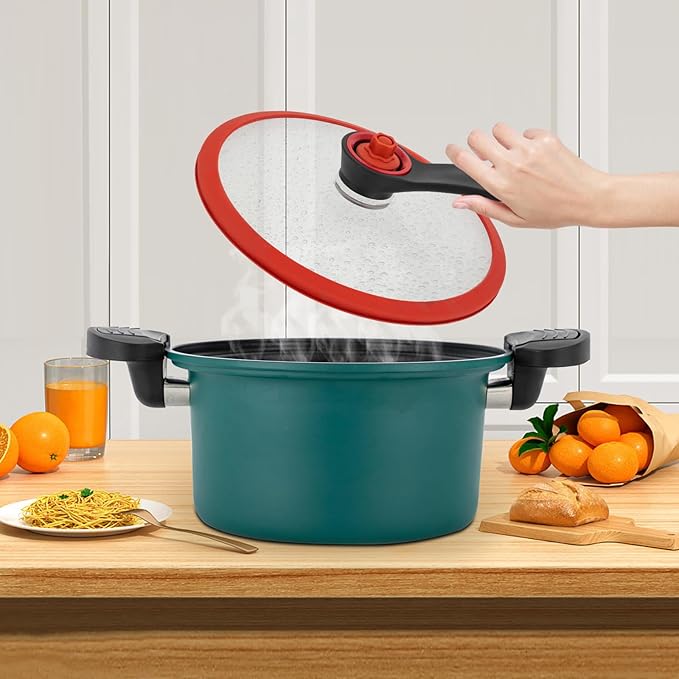Multifunctional Micro Pressure Cooker,Large Capacity 304 Stainless Steel Non-Stick Pot with Visual Lid & Twist Lock Handles for Gas,Induction & Electric Stoves