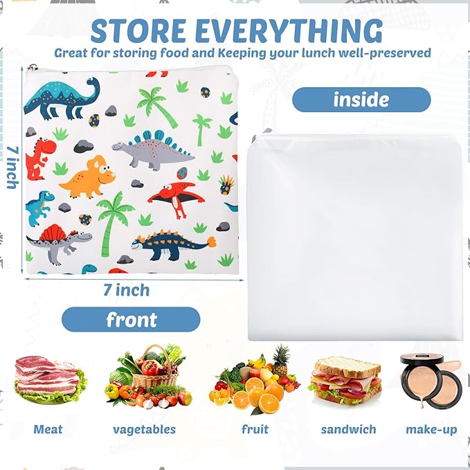 Chumia 6 Pcs Reusable Snack Bags Christmas Gifts Food Safety Washable Snack Bags Lunch with Zipper Portable Sandwich Bag Food Storage Pouch Double Layer(Stylish,7 x 7 Inches)